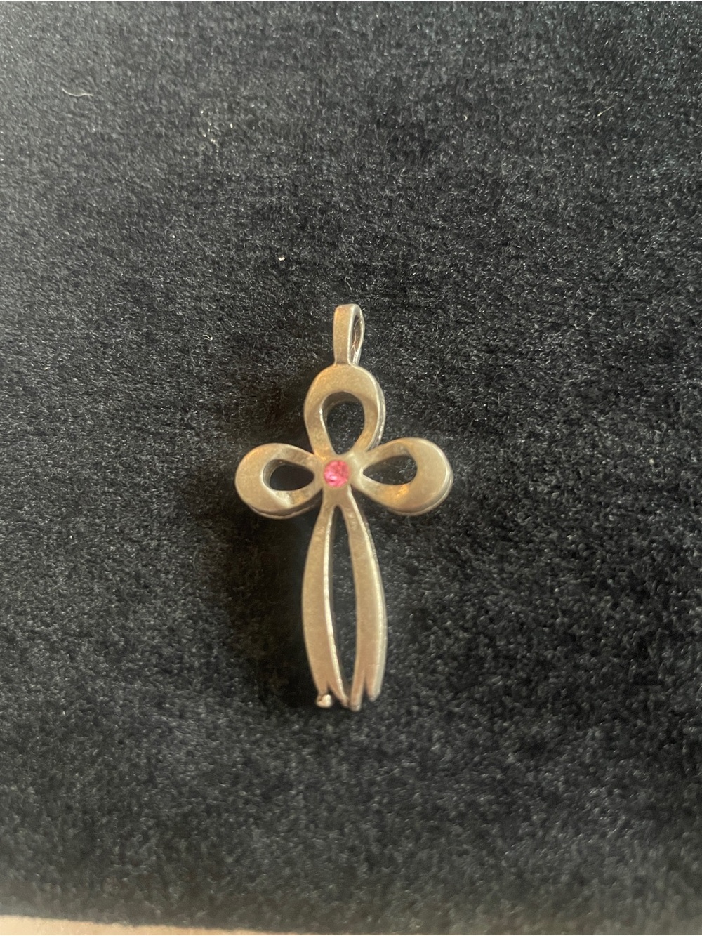 Vintage SIGNED CAMCO Cross Pendant with Pink Stone Accent